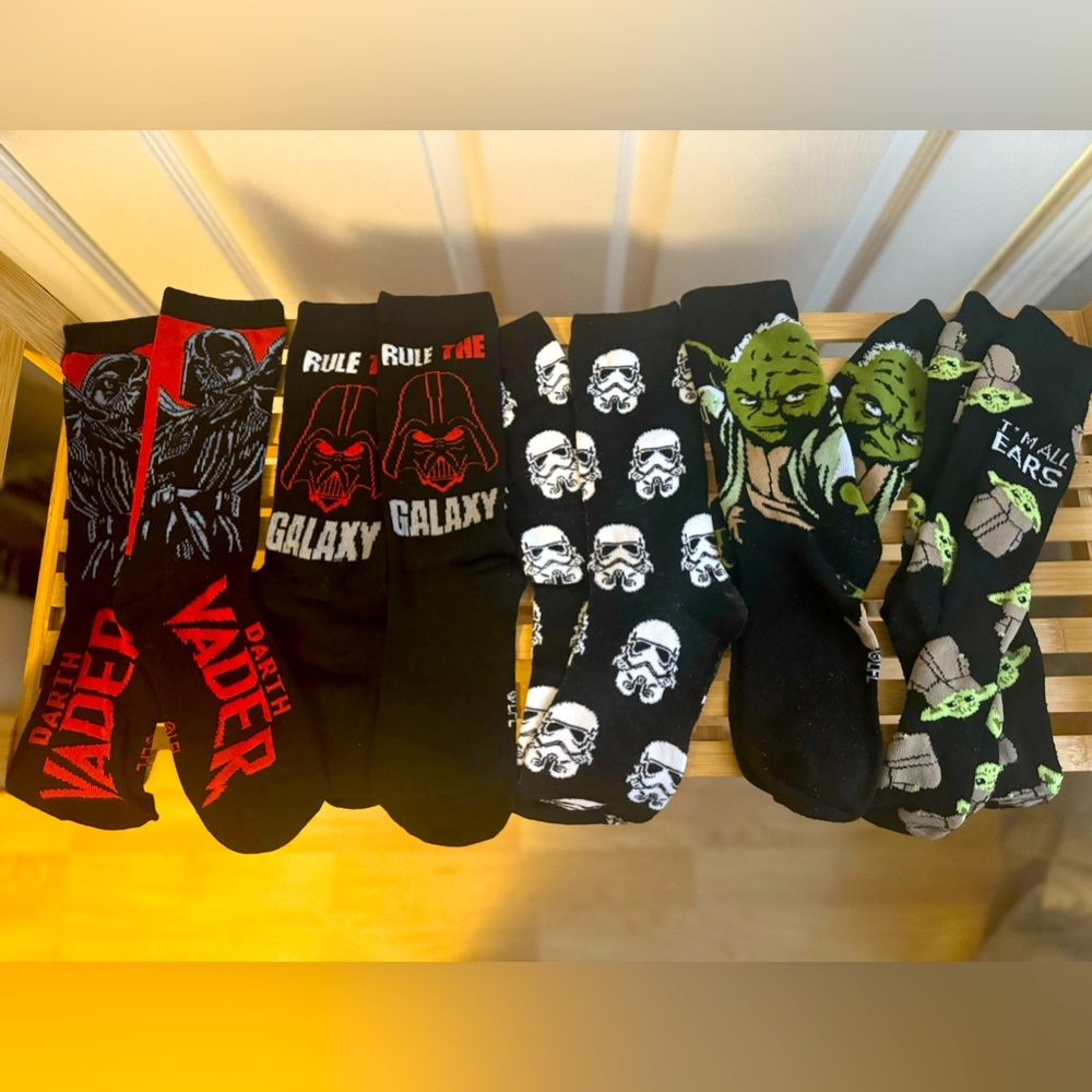 Star Wars Sock Sale! 5 Pairs! Death Vader, Storm Troopers, Yoda & Grogu!